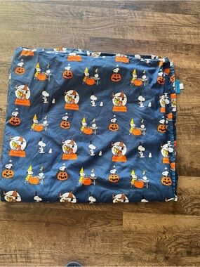 Peanuts Snoopy Halloween Flannel Throw Navy with Orange Accents King Flat Sheet